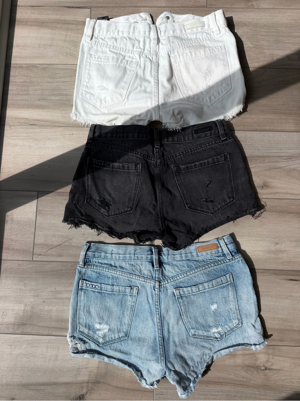 BLANKNYC set of 3 Distressed Denim Shorts - White, Black, Light Blue
